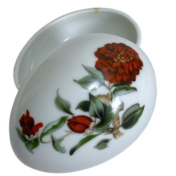 Limoges Porcelain Box Rochard France Red Poppies Egg Shape Trinket Box - Picture 2 of 15